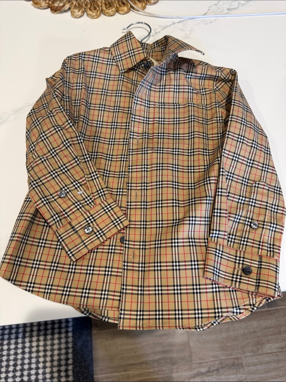 Kids Burberry Classic Tan Plaid Button-Down Shirt